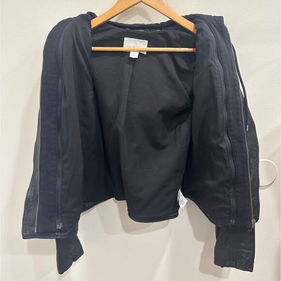 Caslon Black Leather Moto Biker Jacket Removable Hood Indie Sleaze Punk Edgy Emo - Picture 4 of 12